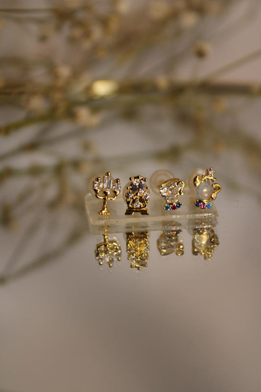 Set de 4 Aretes Disney Bella y la Bestia
